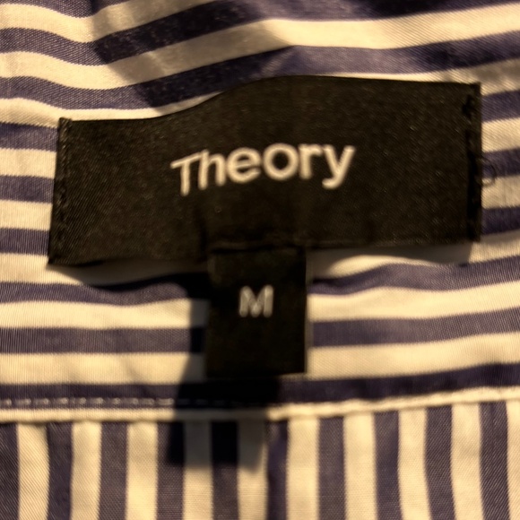 Theory Off The Shoulder Spaghetti Strap Striped Preppy Blouse Top Blue White M - Picture 5 of 7